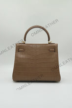Load image into Gallery viewer, Verona 25 Kelly Style Opaque Saltwater Croc Leather Etoupe Color Gold Hardware
