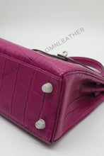 Load image into Gallery viewer, Verona 25 Kelly Style Opaque Saltwater Croc Leather Purple Color Silver Hardware
