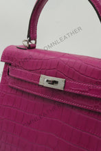 Load image into Gallery viewer, Verona 25 Kelly Style Opaque Saltwater Croc Leather Purple Color Silver Hardware
