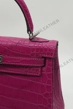 Load image into Gallery viewer, Verona 25 Kelly Style Opaque Saltwater Croc Leather Purple Color Silver Hardware
