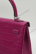 Load image into Gallery viewer, Verona 25 Kelly Style Opaque Saltwater Croc Leather Purple Color Silver Hardware
