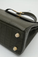 Load image into Gallery viewer, Verona 25 Kelly Style Opaque Saltwater Croc Leather Vert Olive Color Gold Hardware
