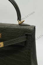 Load image into Gallery viewer, Verona 25 Kelly Style Opaque Saltwater Croc Leather Vert Olive Color Gold Hardware
