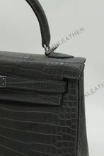 Load image into Gallery viewer, Verona 25 Kelly Style Opaque Saltwater Croc Leather Graphite Grey Color Silver Hardware
