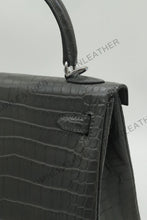 Load image into Gallery viewer, Verona 25 Kelly Style Opaque Saltwater Croc Leather Graphite Grey Color Silver Hardware

