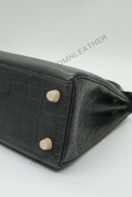 Load image into Gallery viewer, Verona 25 Kelly Style Opaque Saltwater Croc Leather Graphite Grey Color Gold Hardware
