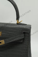 Load image into Gallery viewer, Verona 25 Kelly Style Opaque Saltwater Croc Leather Graphite Grey Color Gold Hardware
