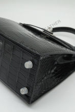 Load image into Gallery viewer, Verona 25 Kelly Style Glossy Saltwater Croc Leather Black Color Silver Hardware
