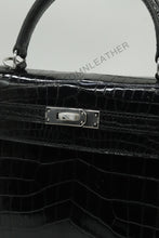 Load image into Gallery viewer, Verona 25 Kelly Style Glossy Saltwater Croc Leather Black Color Silver Hardware
