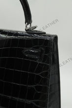 Load image into Gallery viewer, Verona 25 Kelly Style Glossy Saltwater Croc Leather Black Color Silver Hardware
