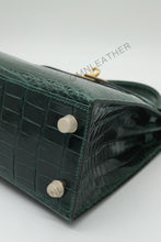 Load image into Gallery viewer, Verona 25 Kelly Style Glossy Saltwater Croc Leather Green Color Gold Hardware
