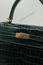 Load image into Gallery viewer, Verona 25 Kelly Style Glossy Saltwater Croc Leather Green Color Gold Hardware
