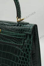 Load image into Gallery viewer, Verona 25 Kelly Style Glossy Saltwater Croc Leather Green Color Gold Hardware
