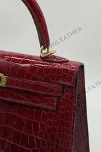Load image into Gallery viewer, Verona 25 Kelly Style Glossy American Croc Leather Bordeaux Color Gold Hardware
