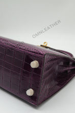 Load image into Gallery viewer, Verona 25 Kelly Style Glossy Saltwater Croc Leather Purple Color Gold Hardware
