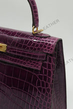 Load image into Gallery viewer, Verona 25 Kelly Style Glossy Saltwater Croc Leather Purple Color Gold Hardware
