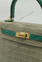 Load image into Gallery viewer, Verona 25 Kelly Style Glossy American Croc Leather Mixed Color Gold Hardware
