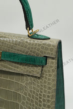 Load image into Gallery viewer, Verona 25 Kelly Style Glossy American Croc Leather Mixed Color Gold Hardware
