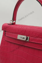 Load image into Gallery viewer, Verona 25 Kelly Style Opaque Saltwater Croc Leather Fuschia Color Silver Hardware
