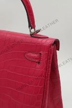Load image into Gallery viewer, Verona 25 Kelly Style Opaque Saltwater Croc Leather Fuschia Color Silver Hardware
