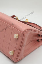 Load image into Gallery viewer, Verona 25 Kelly Style Opaque Saltwater Croc Leather Powder Pink Color Gold Hardware
