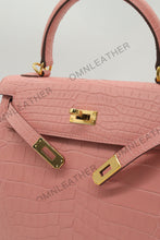 Load image into Gallery viewer, Verona 25 Kelly Style Opaque Saltwater Croc Leather Powder Pink Color Gold Hardware
