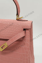 Load image into Gallery viewer, Verona 25 Kelly Style Opaque Saltwater Croc Leather Powder Pink Color Gold Hardware
