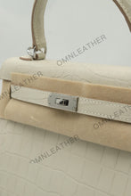 Load image into Gallery viewer, Verona 25 Kelly Style Opaque Saltwater Croc Leather Beton Color Gold Hardware
