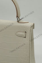 Load image into Gallery viewer, Verona 25 Kelly Style Opaque Saltwater Croc Leather Beton Color Gold Hardware
