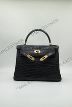 Load image into Gallery viewer, Verona 28 Kelly Style Opaque Saltwater Croc Leather Black Color Gold Hardware
