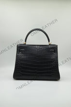 Load image into Gallery viewer, Verona 28 Kelly Style Opaque Saltwater Croc Leather Black Color Gold Hardware

