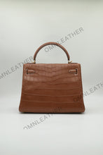 Load image into Gallery viewer, Verona 28 Kelly Style Opaque Saltwater Croc Leather Brown Color Gold Hardware
