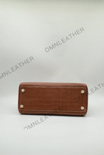 Load image into Gallery viewer, Verona 28 Kelly Style Opaque Saltwater Croc Leather Brown Color Gold Hardware
