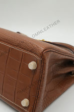 Load image into Gallery viewer, Verona 28 Kelly Style Opaque Saltwater Croc Leather Brown Color Gold Hardware
