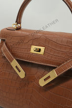 Load image into Gallery viewer, Verona 28 Kelly Style Opaque Saltwater Croc Leather Brown Color Gold Hardware
