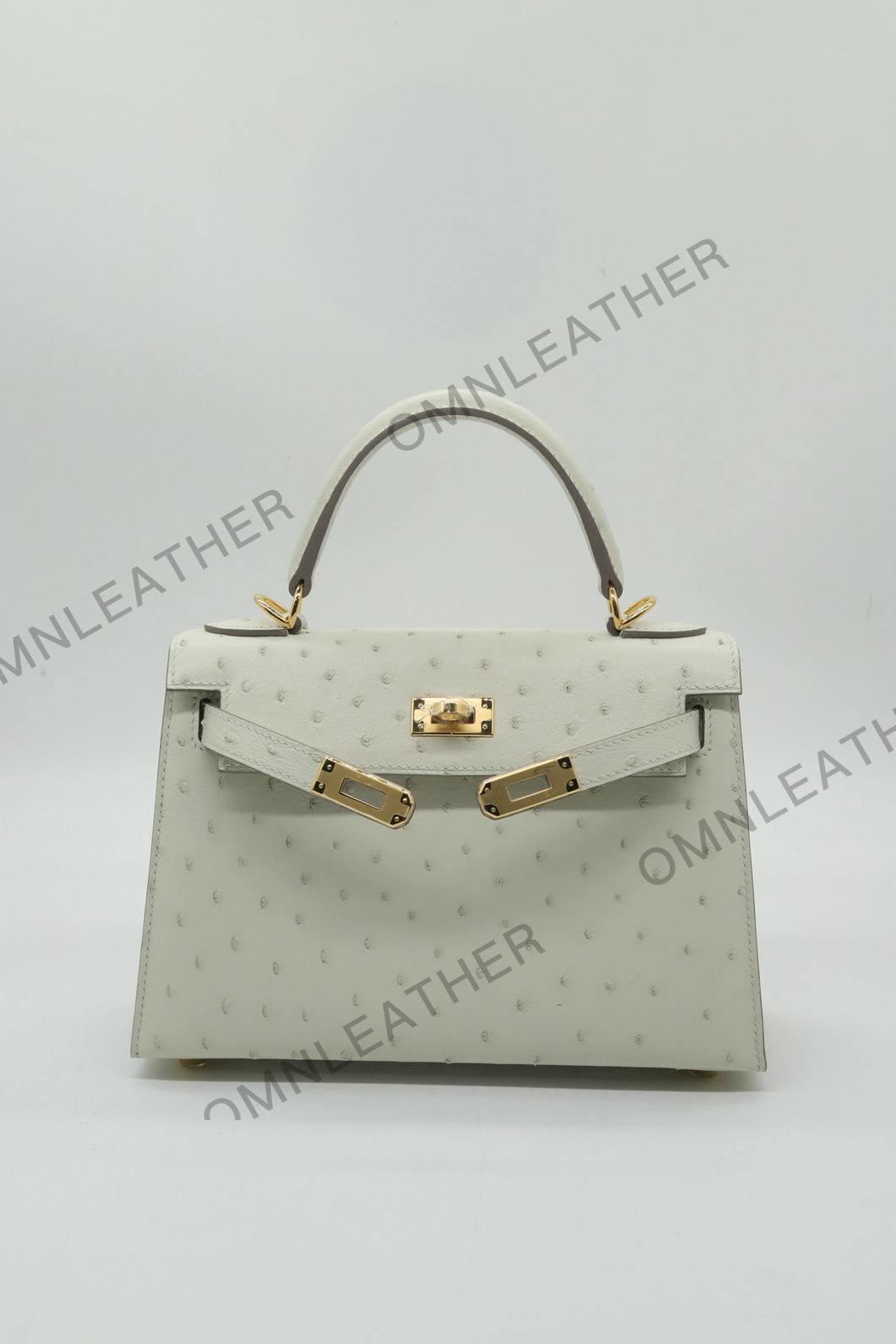 Verona 22 Kelly Style Ostrich Leather Cream Color Gold Hardware