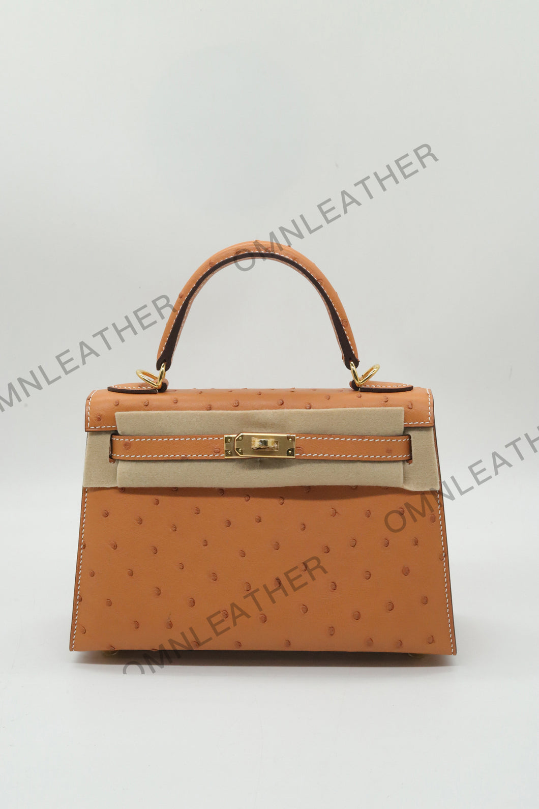 Verona 22 Kelly Style Ostrich Leather Brown Color Gold Hardware