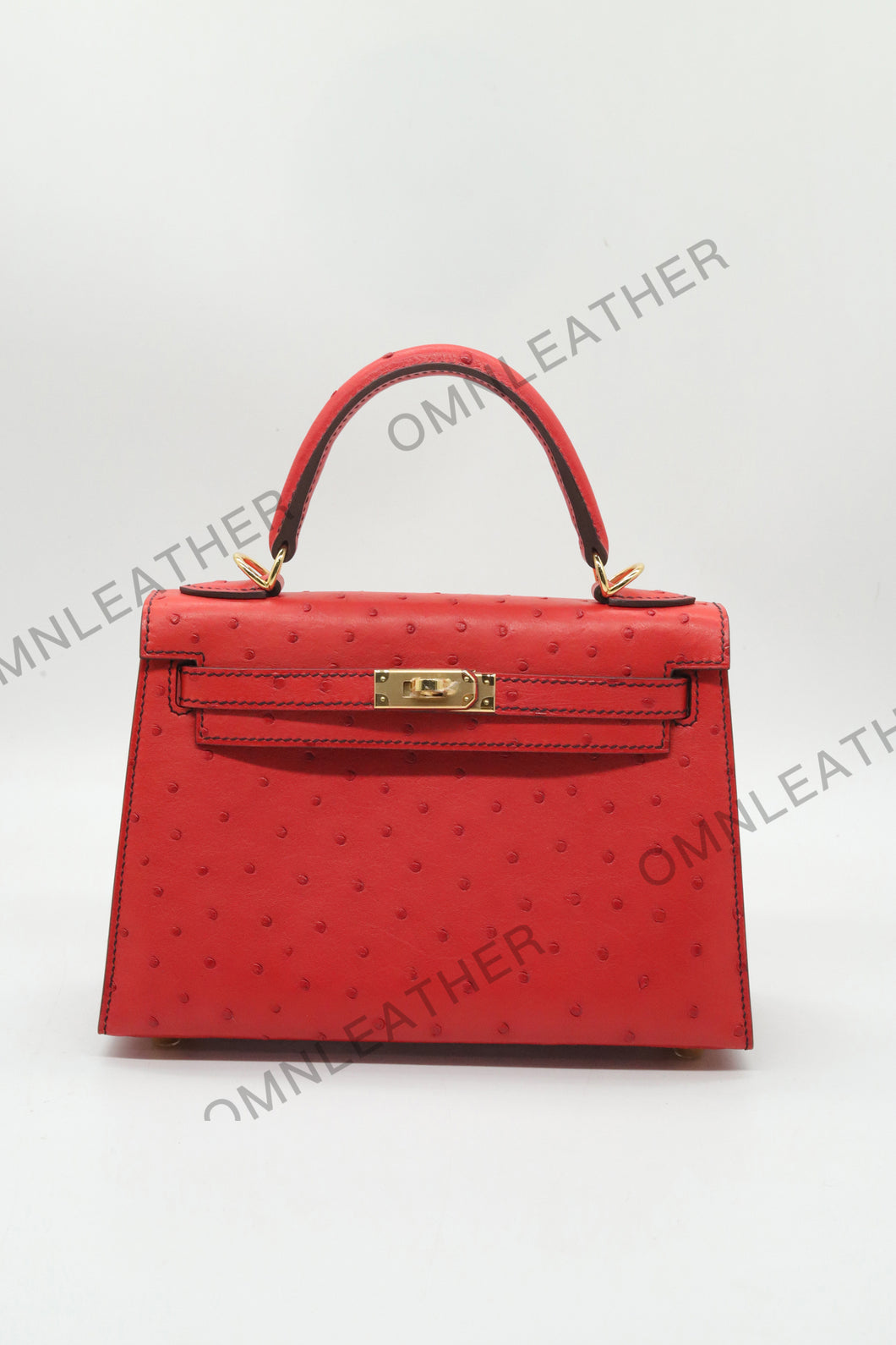 Verona 22 Kelly Style Ostrich Leather Red Color Gold Hardware