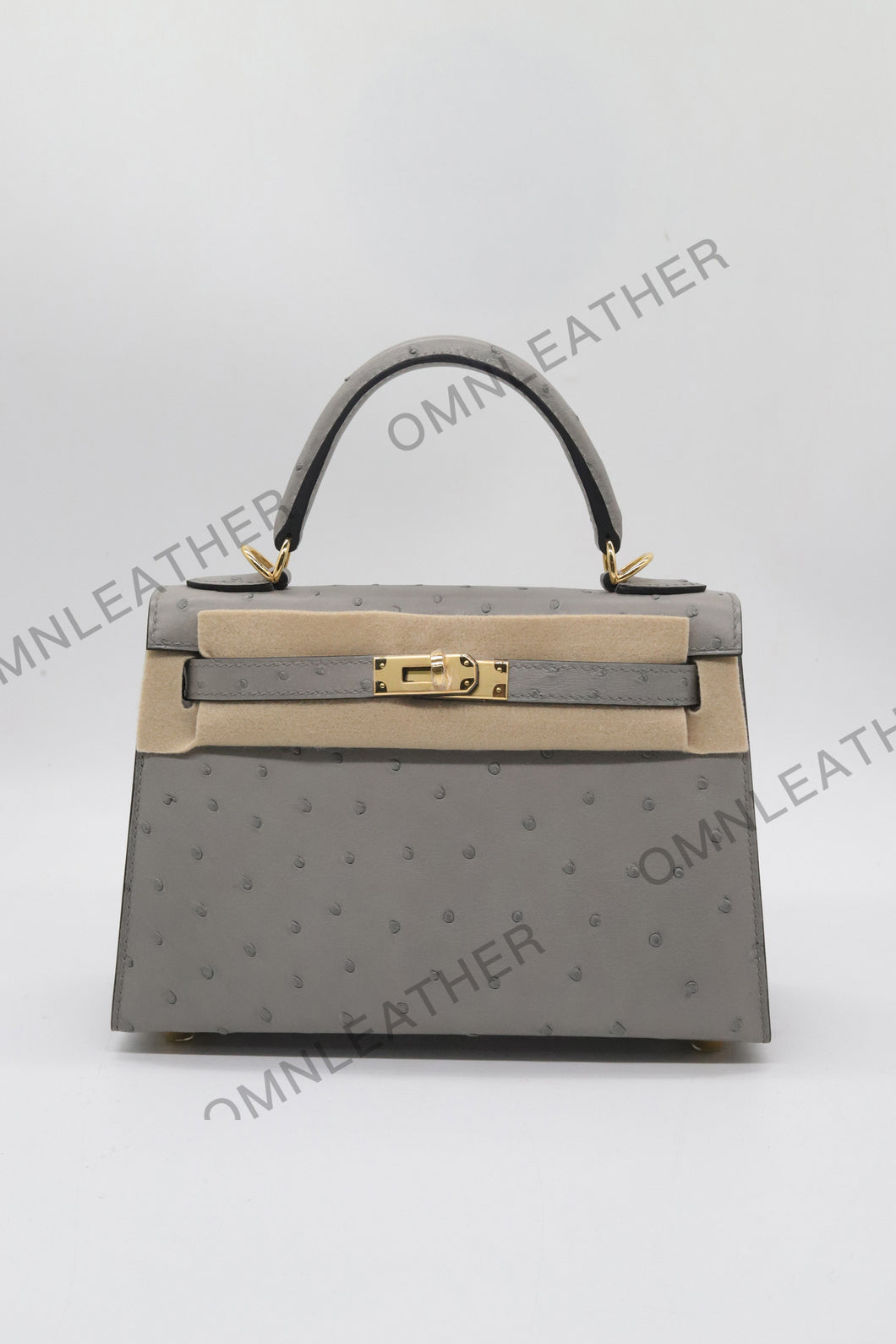 Verona 22 Kelly Style Ostrich Leather Grey Color Gold Hardware