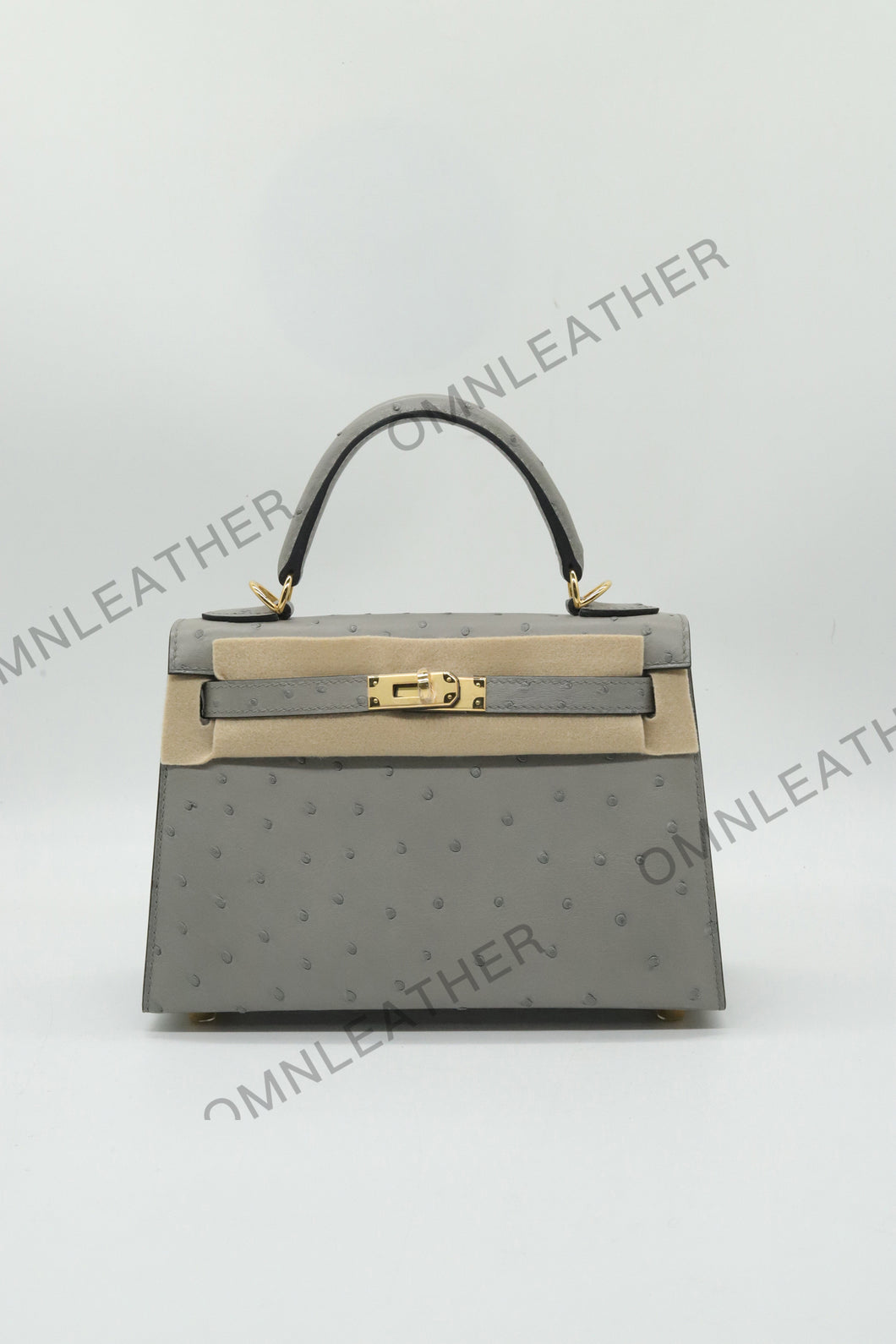 Verona 22 Kelly Style Ostrich Leather Light Grey Color Gold Hardware