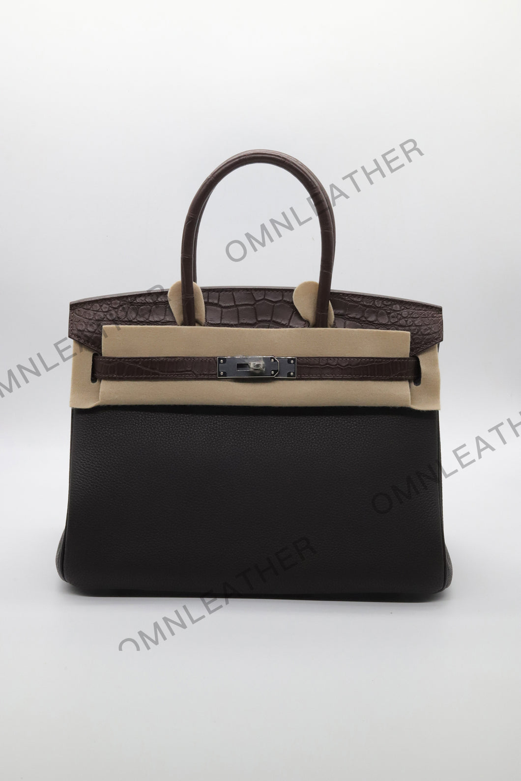London 30 Birkin Style Touch Leather Ebony Color Silver Hardware