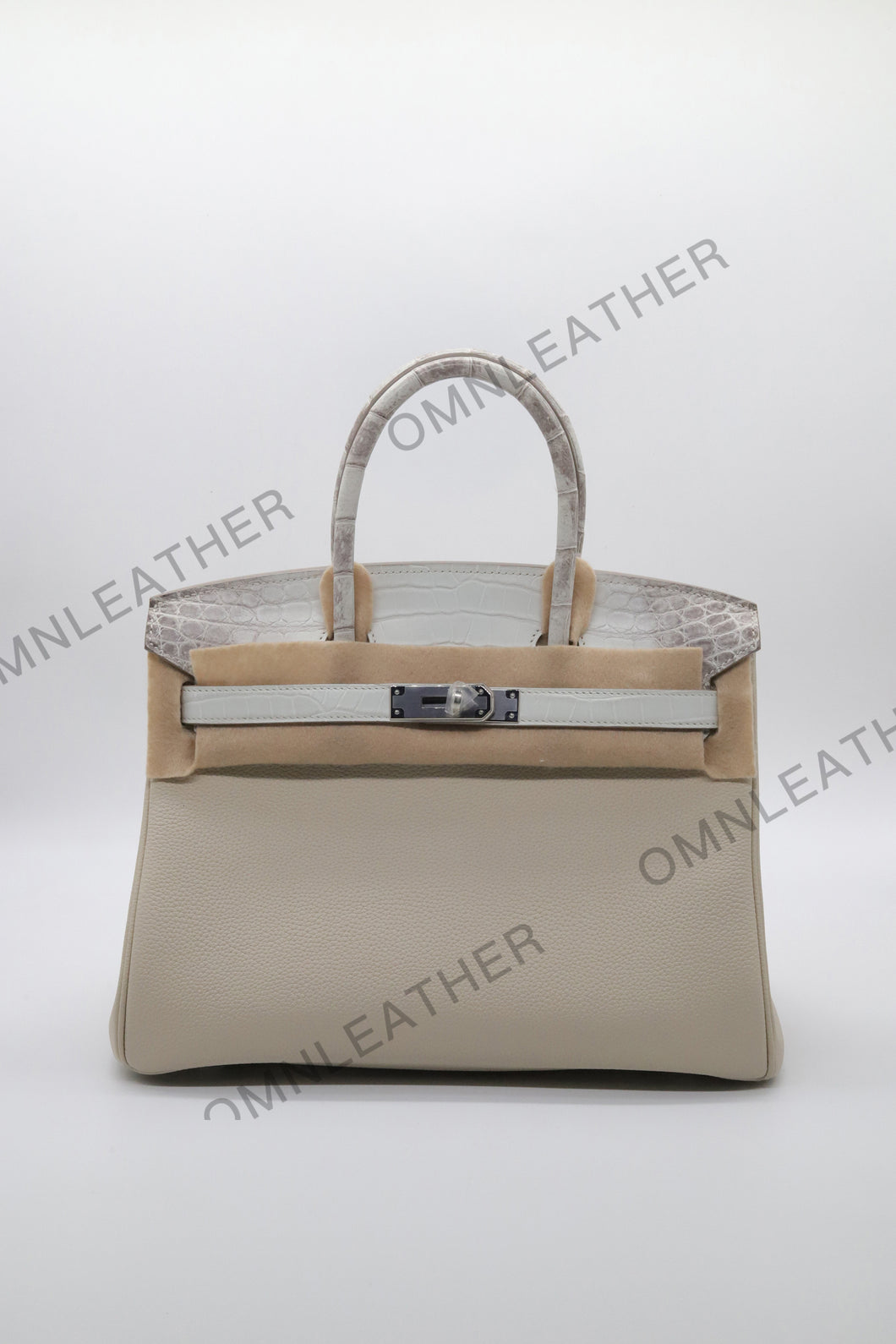 London 30 Birkin Style Touch Leather Beige Color Himalaya Silver Hardware
