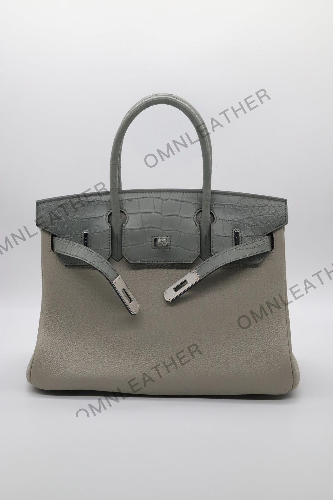 London 30 Birkin Style Touch Leather Grey Color Silver Hardware