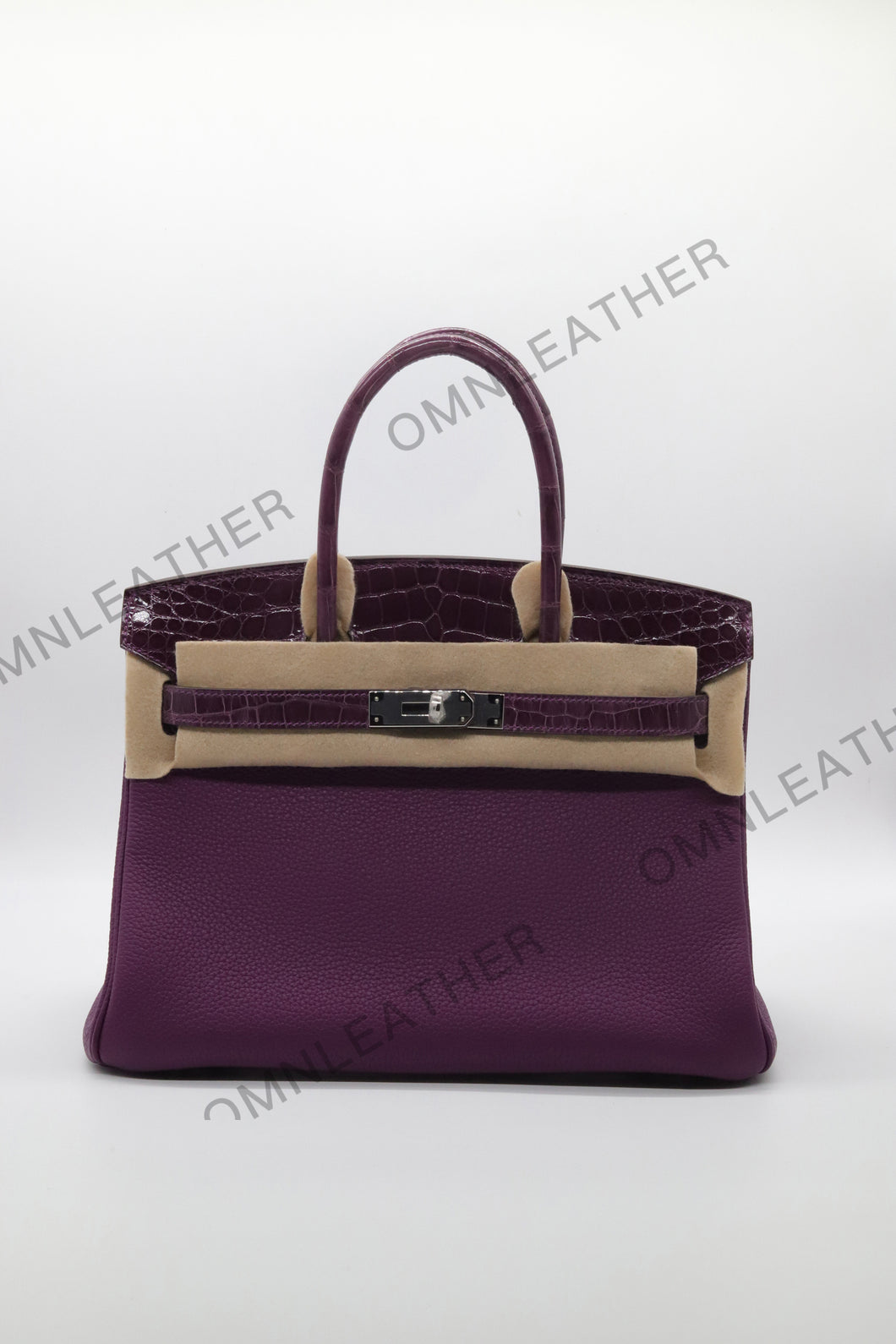 London 30 Birkin Style Touch Leather Purple Color Silver Hardware
