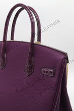 Load image into Gallery viewer, London 30 Birkin Style Touch Leather Purple Color Silver Hardware
