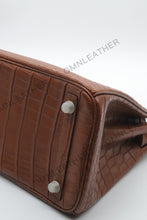 Load image into Gallery viewer, London 30 Birkin Style Nile Croc Leather Opaque Brown Color Silver Hardware
