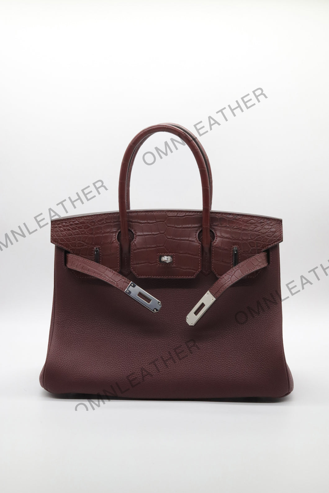 London 30 Birkin Style Touch Leather Burgundy Color Silver Hardware