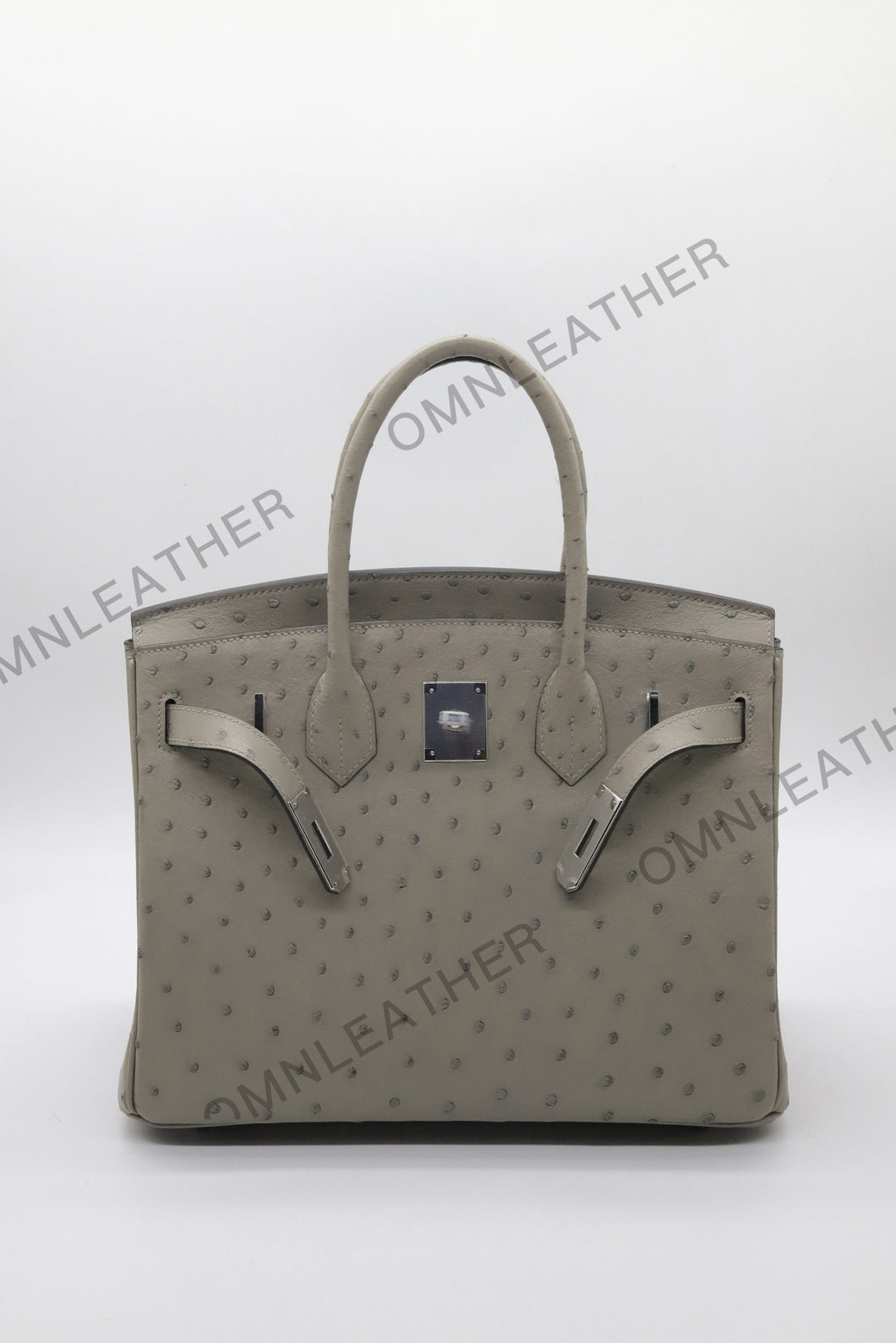 London 30 Birkin Style Ostrich Leather Grey Color Silver Hardware