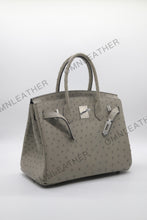 Load image into Gallery viewer, London 30 Birkin Style Ostrich Leather Grey Color Silver Hardware
