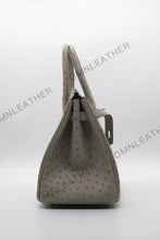 Load image into Gallery viewer, London 30 Birkin Style Ostrich Leather Grey Color Silver Hardware
